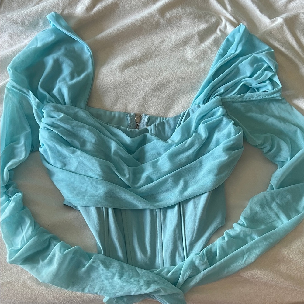 Chic Light Blue Off-Shoulder Bodysuit